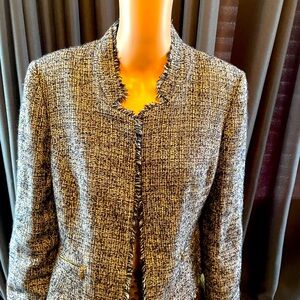 Nine West Blue Tan And Brown Tweed Jacket with Zipper Pockets